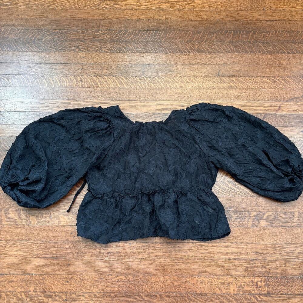 Free People Black Callie Puff Sleeve Blouse Sz S- Pre-Owned Romantic Peasant Top